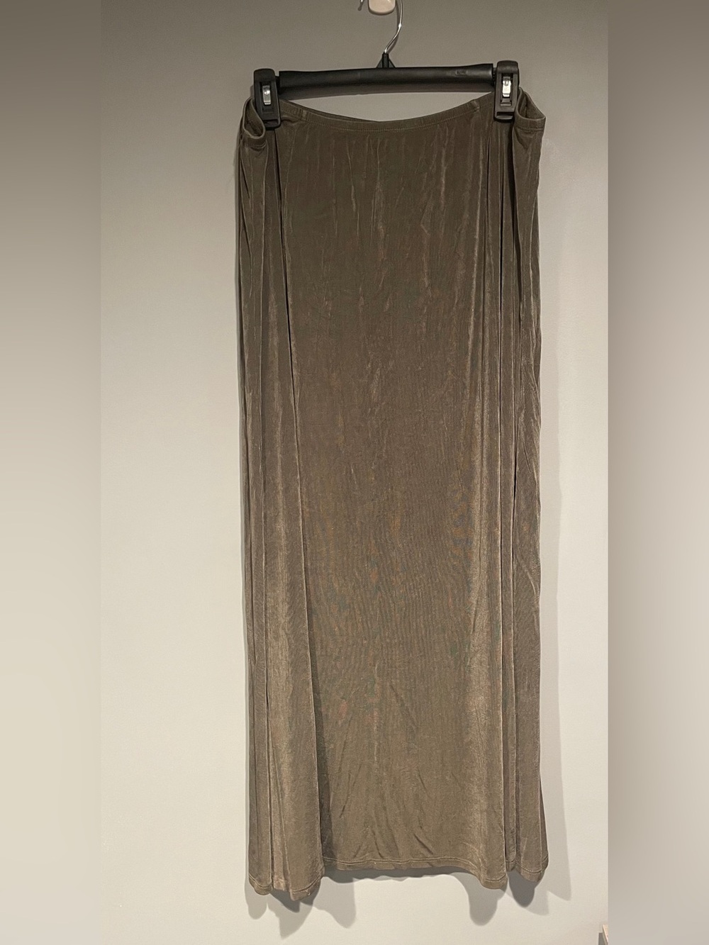Olive Green Maxi Skirt Elastic Waistband Slits Size 2X